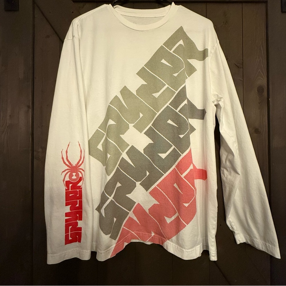 Spyder White Long Sleeve Shirt with Bold Gray and Red Design